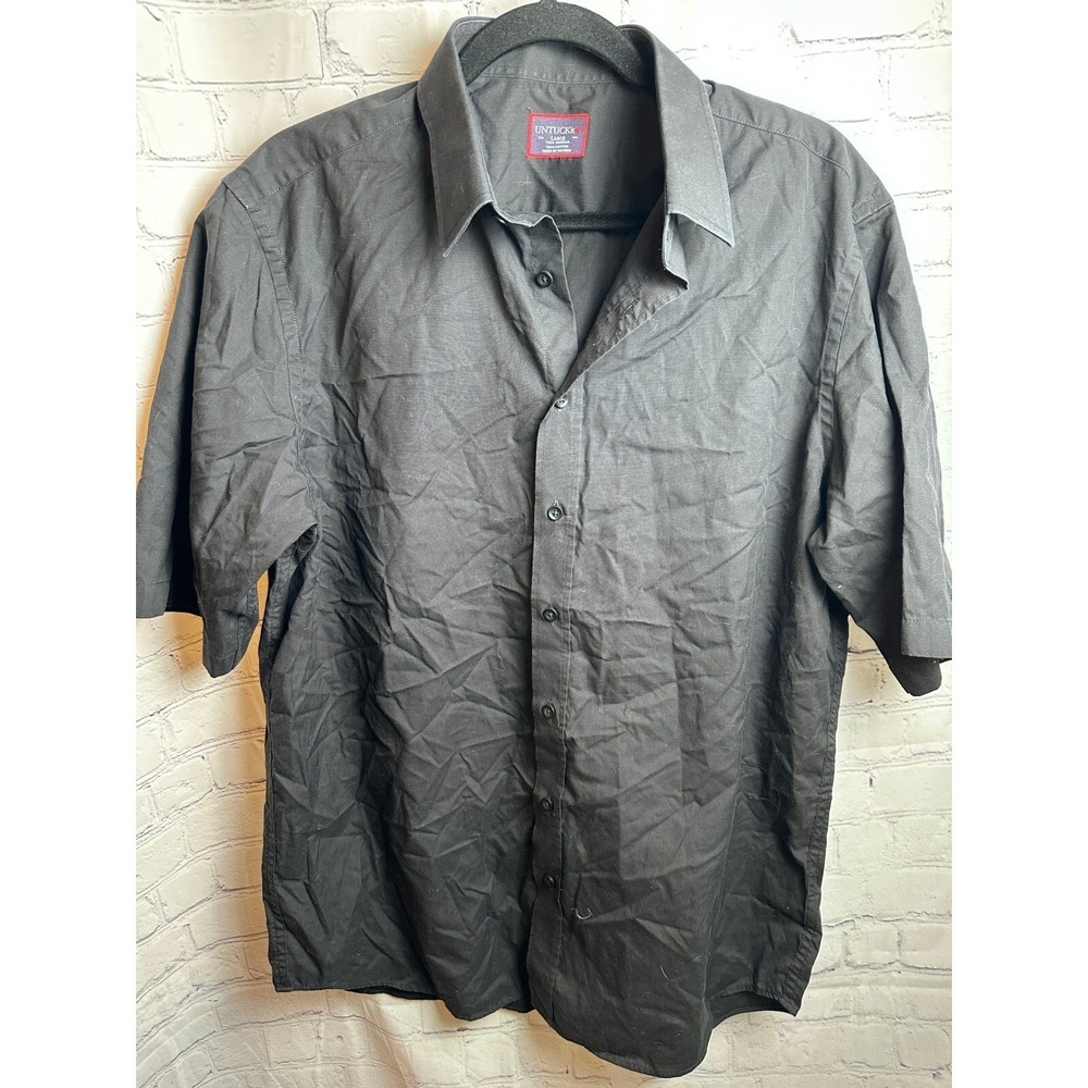 UNTUCKit Button Down Shirt Short Sleeve Casual Relaxed Fit Black Large